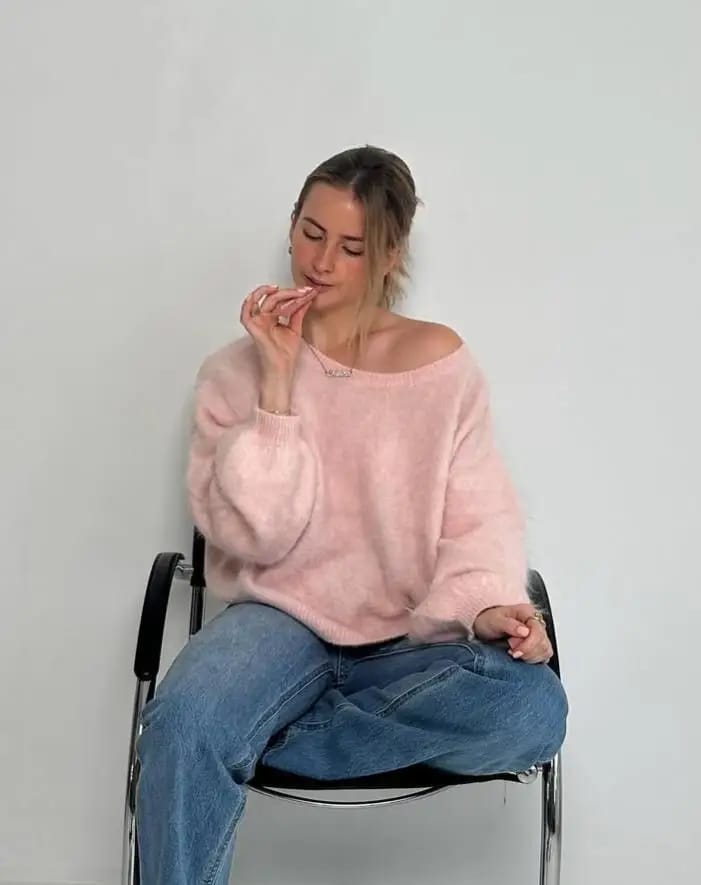 Customer photo review of Meryl Off-Shoulder Mohair Sweater