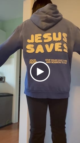 Customer video review of Jesus Saves Patchwork Hoodie