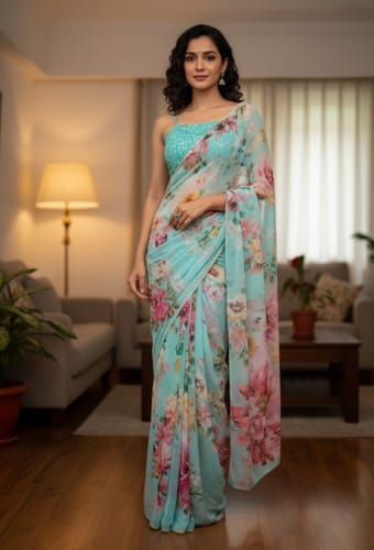 Customer photo review of Floral Printed Chiffon Saree