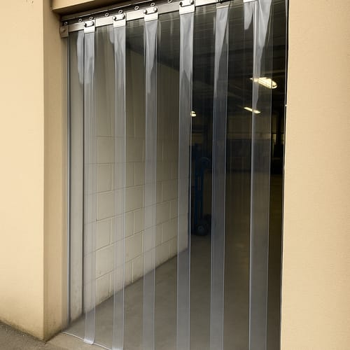 Customer photo review of Energy-Saving Workshop & Unit Door Curtains - Clear PVC, Hook-On, Stainless Steel Rail Kit, Dust & Noise Control, Up to 4000mm High