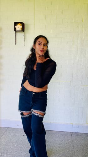 Customer photo review of Charlotte- Rhinestone Embellished Cargo Jeans