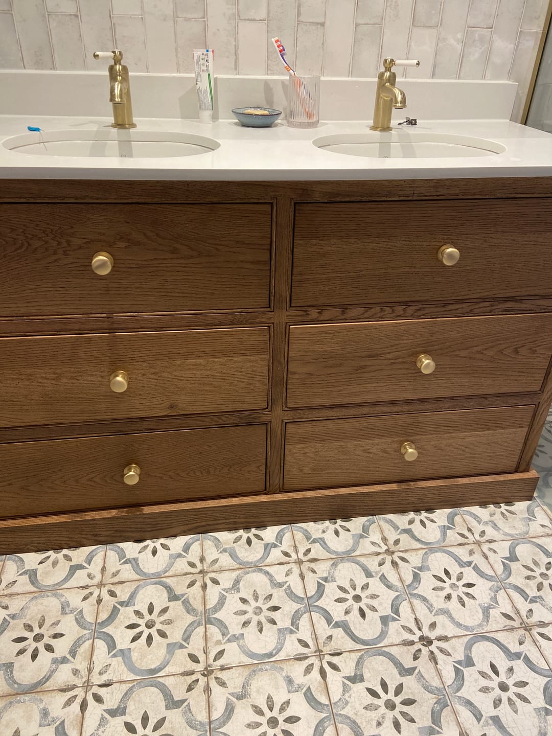 Customer photo review of Classic Brushed Satin Brass Cupboard Handles | Lacquered