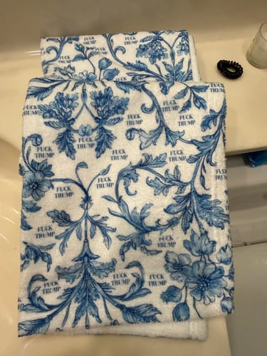 Customer photo review of Subtle F*ck Trump Toile de Jouy Hand Towel