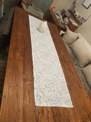 Customer photo review of White Botanical Blue Linen Table Runner