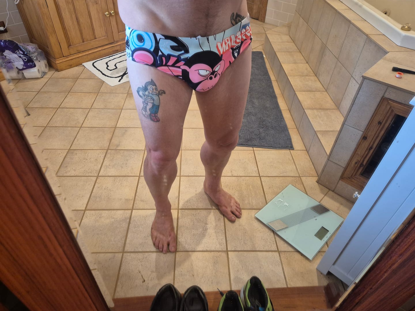 Customer photo review of Men's 3D Pouch Trendy Cartoon Swim Briefs