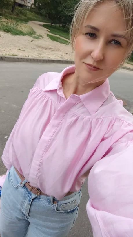 Customer photo review of Brielle Button Down Sheer Blouse