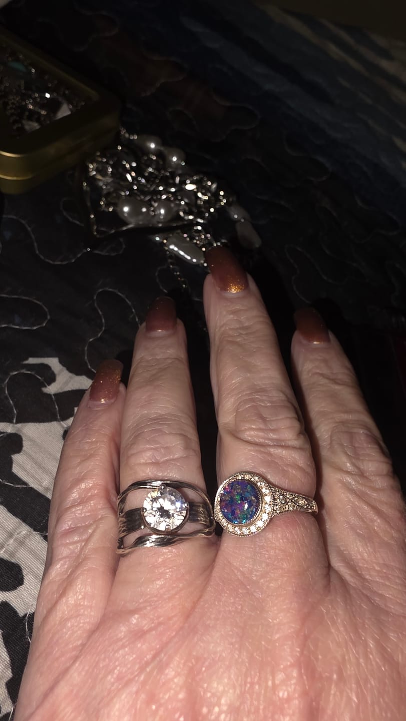Customer photo review of Bedazzled Filigree Circle Opal Cremation Ring