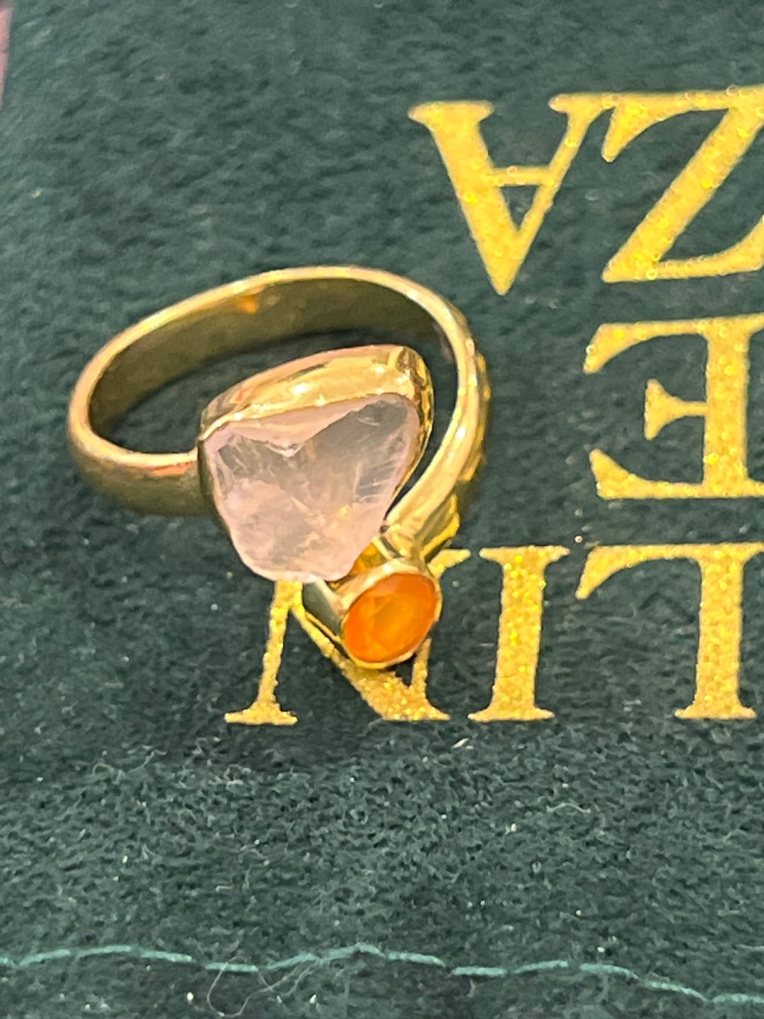 Customer photo review of Rose quartz + Carnelian combination ring