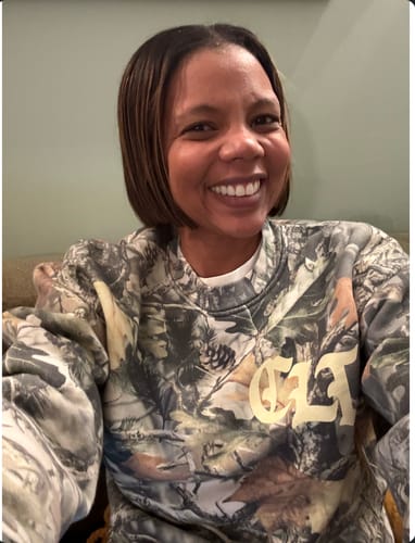 Customer photo review of Glory Days Apparel - Reppin' This City Faded Camo Crewneck