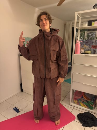 Customer photo review of Men's Burgundy Baggy Multi-Pocket Corduroy Snow Pants