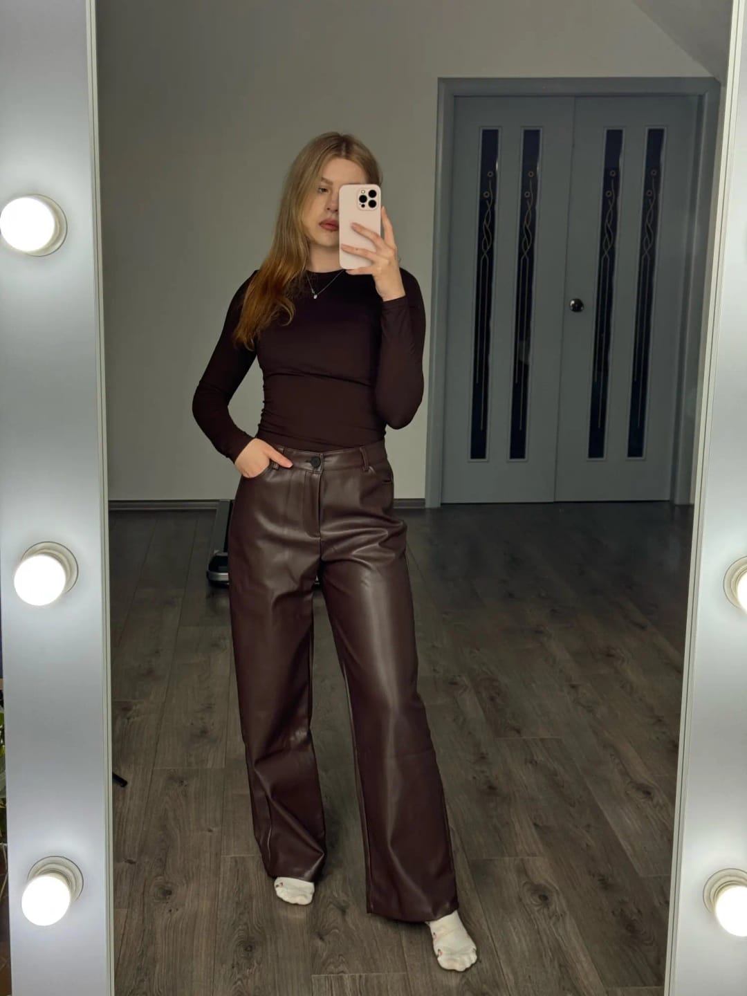Customer photo review of Giselle High Waisted Leather Pants