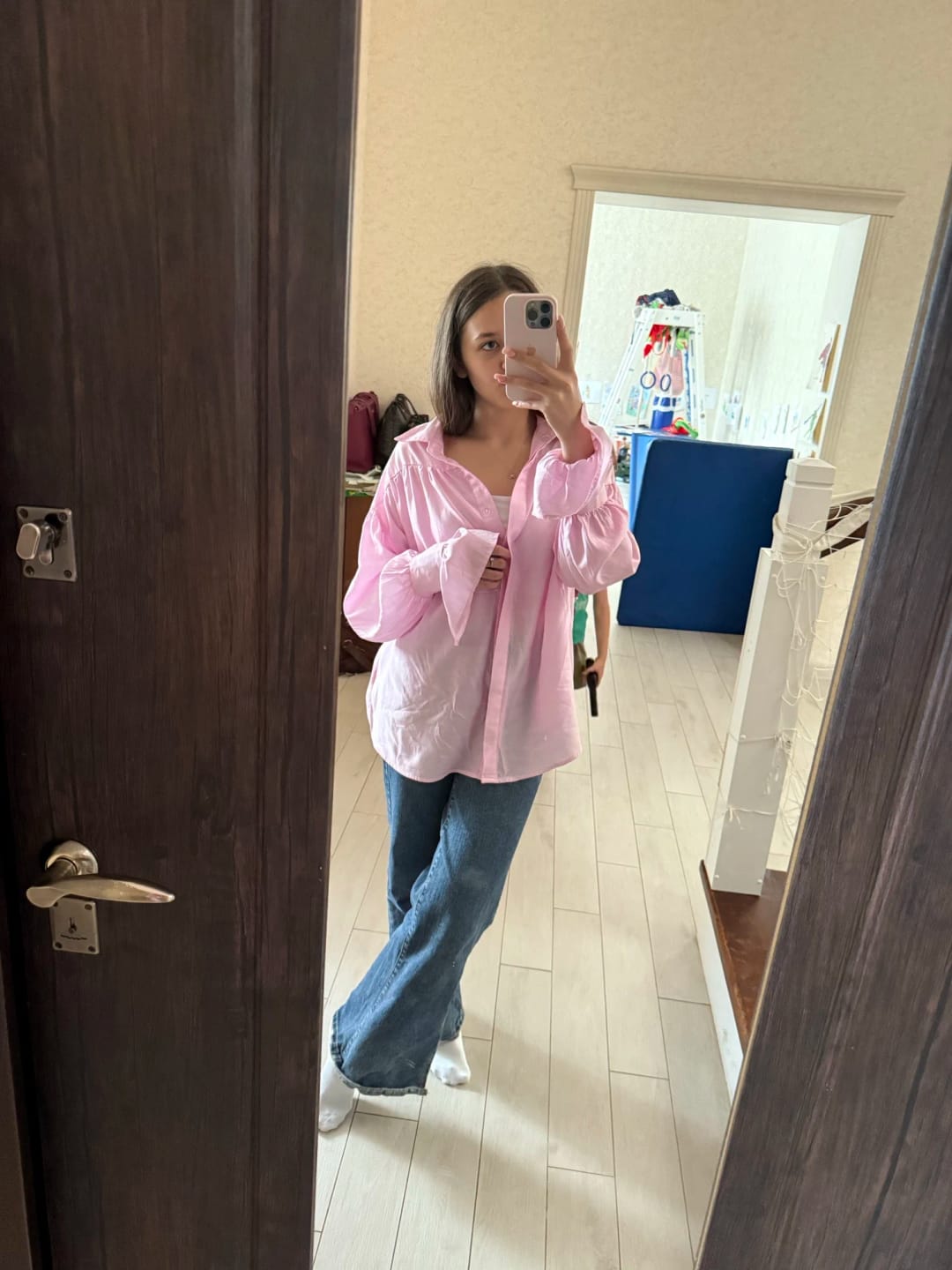 Customer photo review of Brielle Button Down Sheer Blouse