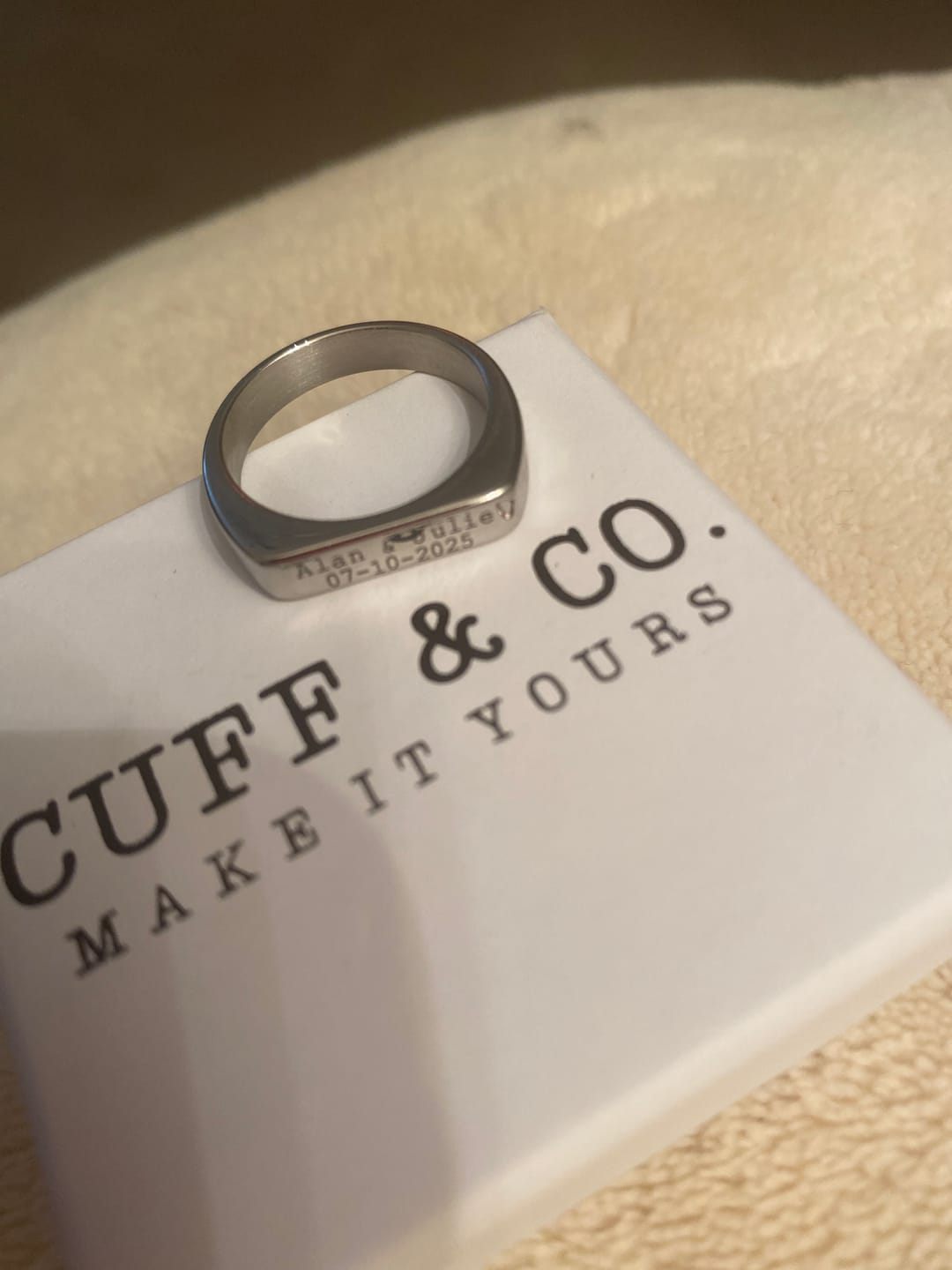 Customer photo review of Personalised Silver Signet Ring