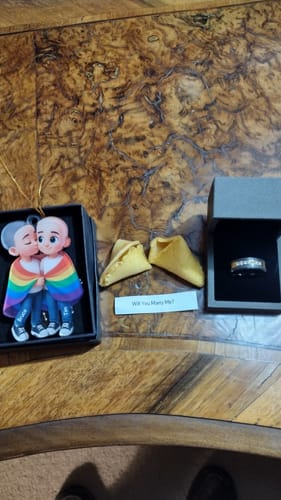 Customer photo review of Pride Month LGBT Couple Love Is Love Personalized Acrylic Christmas Ornament