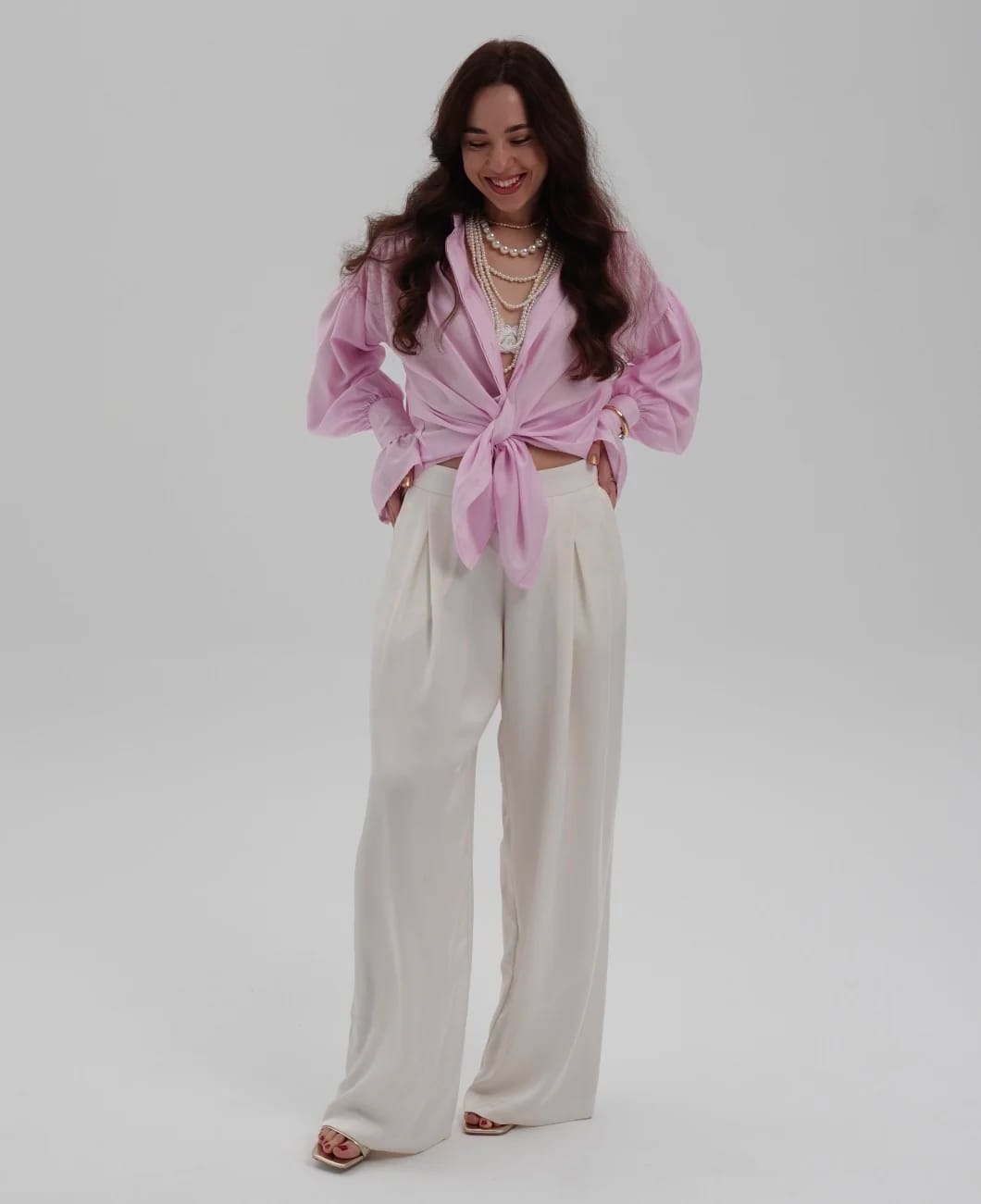 Customer photo review of Brielle Button Down Sheer Blouse