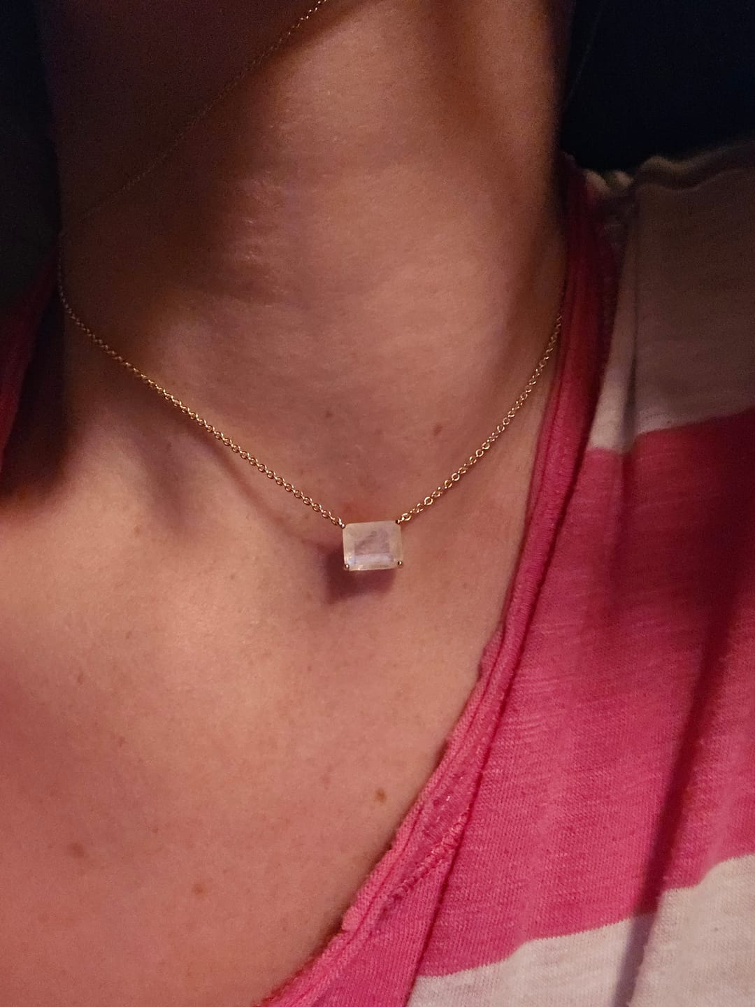 Customer photo review of Moonstone 14K plated rectangular necklace