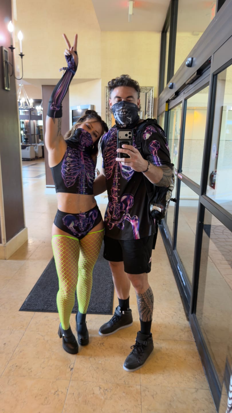 Customer photo review of Purple Skeleton Booty Shorts Set