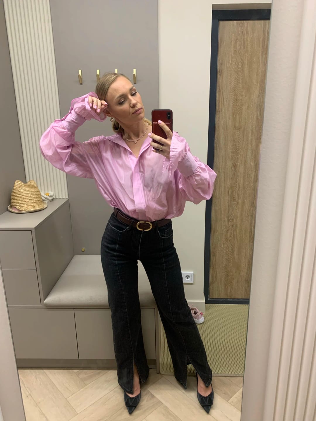 Customer photo review of Brielle Button Down Sheer Blouse