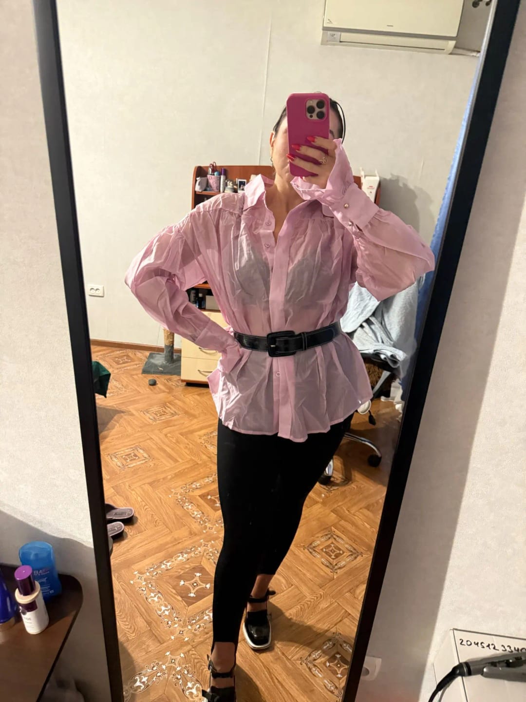 Customer photo review of Brielle Button Down Sheer Blouse