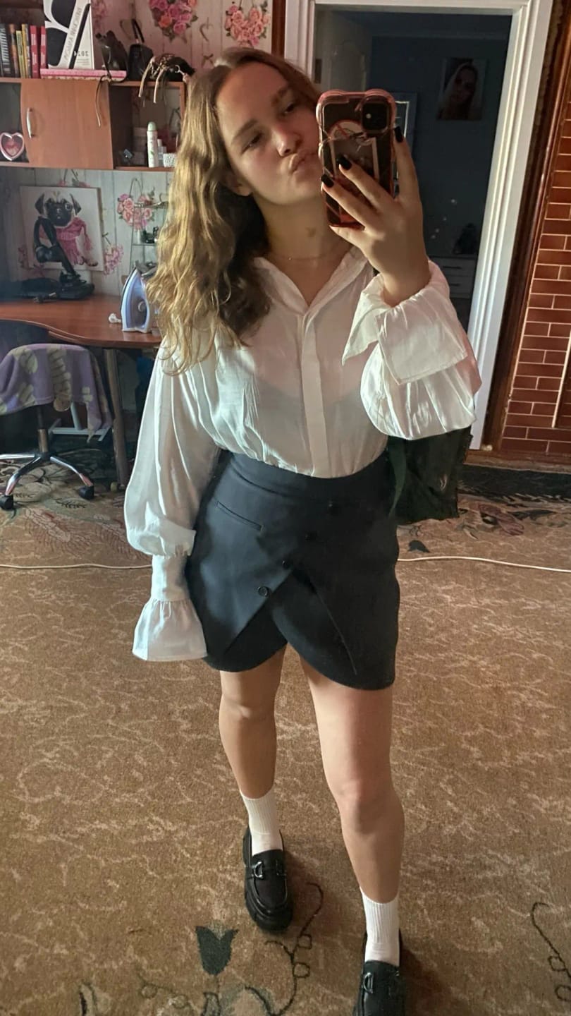 Customer photo review of Brielle Button Down Sheer Blouse