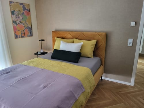 Customer photo review of Lemon Curry Linen Duvet Cover