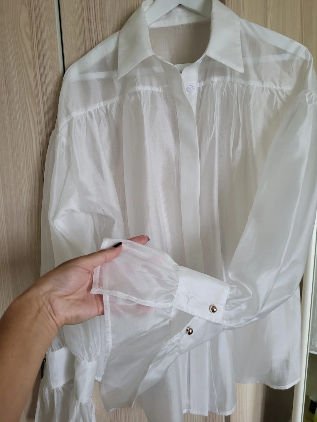 Customer photo review of Brielle Button Down Sheer Blouse