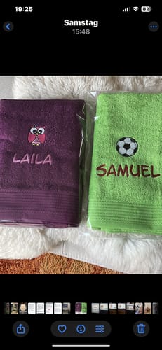 Customer photo review of Personalisiertes Kinder Handtuch mit Namen und Motiv bestickt