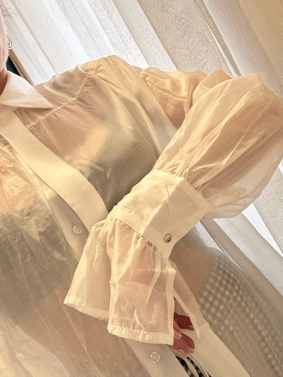 Customer photo review of Brielle Button Down Sheer Blouse