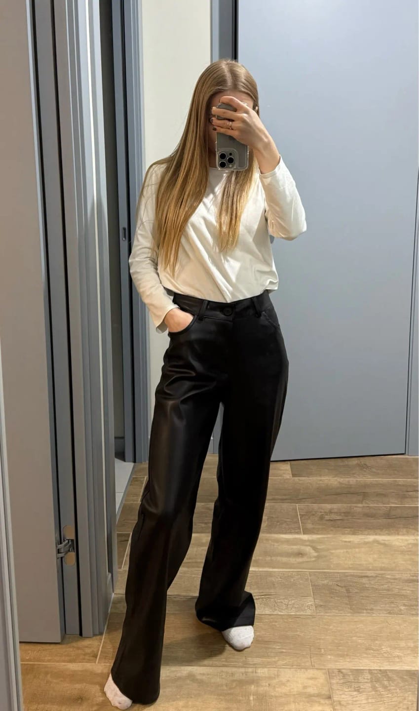 Customer photo review of Giselle High Waisted Leather Pants