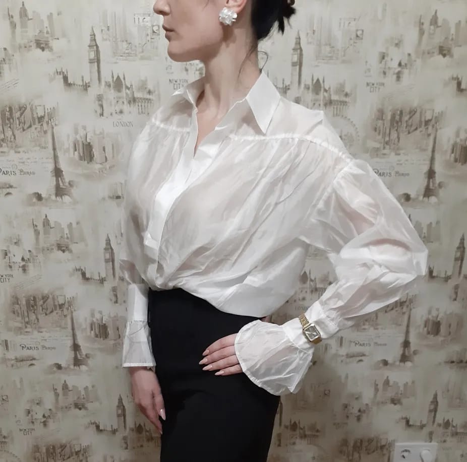 Customer photo review of Brielle Button Down Sheer Blouse