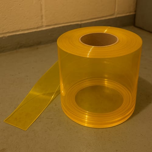 Customer photo review of Transparent Yellow PVC Strip Cut to Size – Flexible, Durable, UV-Resistant for Curtains, Partitions, and Warning Strips – 200mm x 2mm, 50m Roll