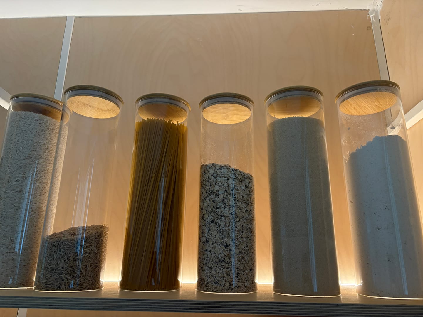Customer photo review of Set of 3 2000 ML Bamboo Glass Pantry Jars