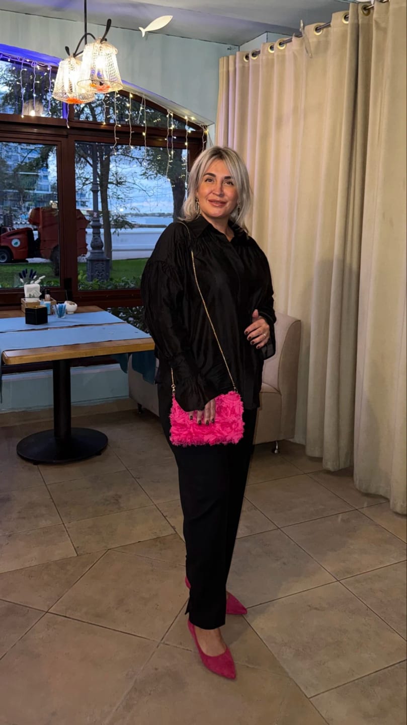 Customer photo review of Brielle Button Down Sheer Blouse