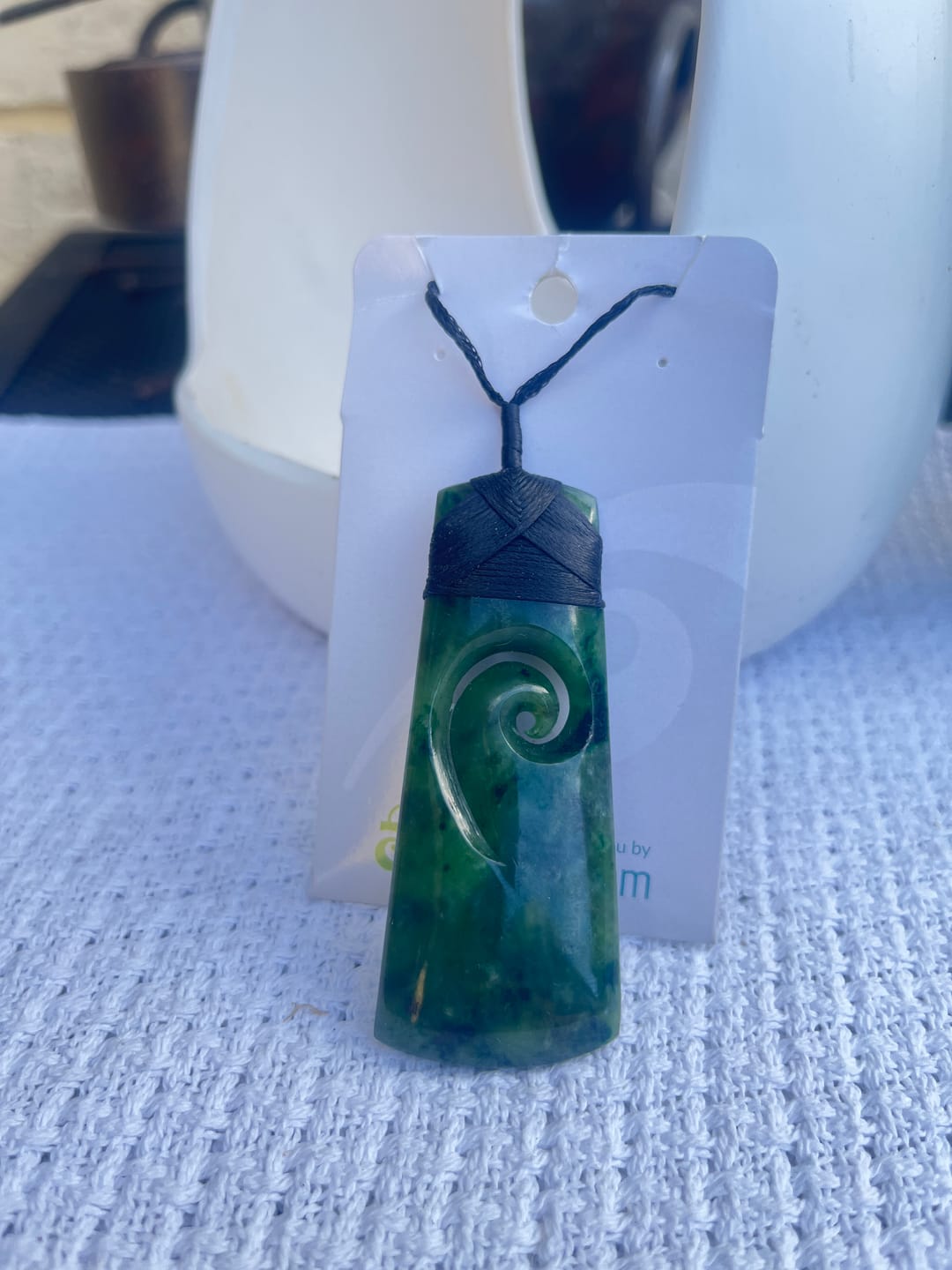 Customer photo review of Genuine NZ Greenstone Toki with Inner Koru Necklace