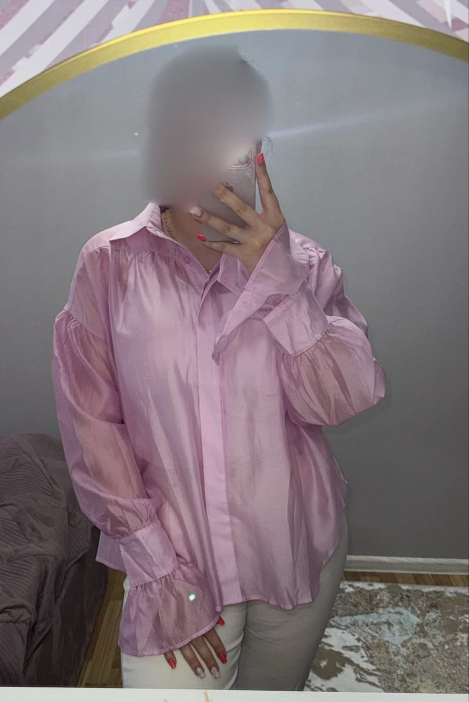 Customer photo review of Brielle Button Down Sheer Blouse