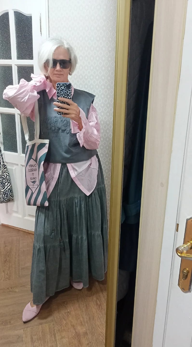 Customer photo review of Brielle Button Down Sheer Blouse