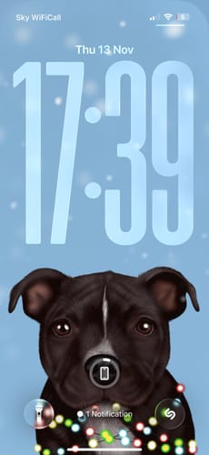 Customer photo review of Staffordshire Bull Terrier Christmas Phone Wallpaper