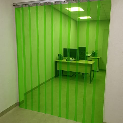 Customer photo review of Transparent Green Creative Interior Strip Curtains Hook-On PVC Energy-Saving Colourful Divider for Offices & Workspaces Includes Stainless Steel Rails