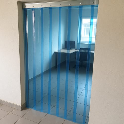 Customer photo review of Transparent Blue Strip Curtains Kit – Hook-On, Energy-Saving, Colourful PVC, Custom Sizes, Office/Workspace Privacy, UV-Resistant, Easy Access