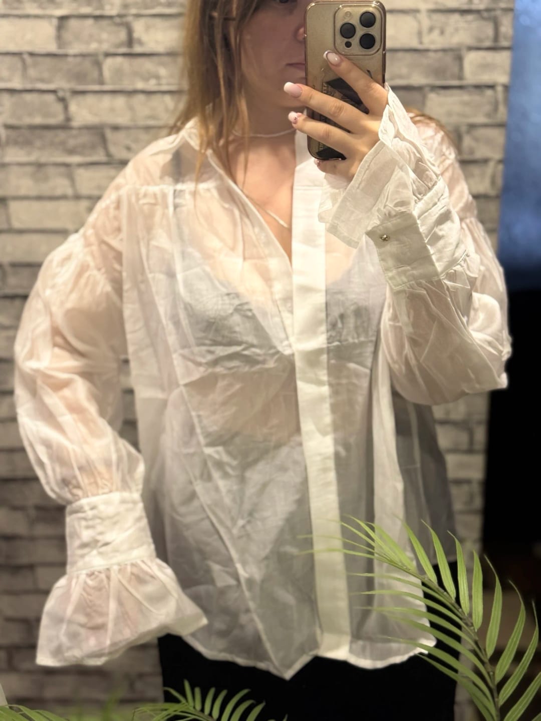 Customer photo review of Brielle Button Down Sheer Blouse