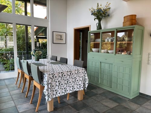 Customer photo review of LIMITED EDITION Eucalyptus Linen Tablecloth