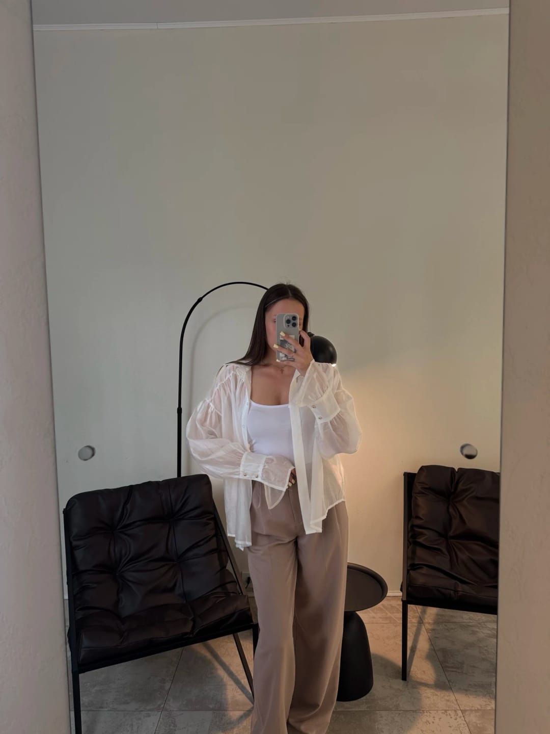 Customer photo review of Brielle Button Down Sheer Blouse