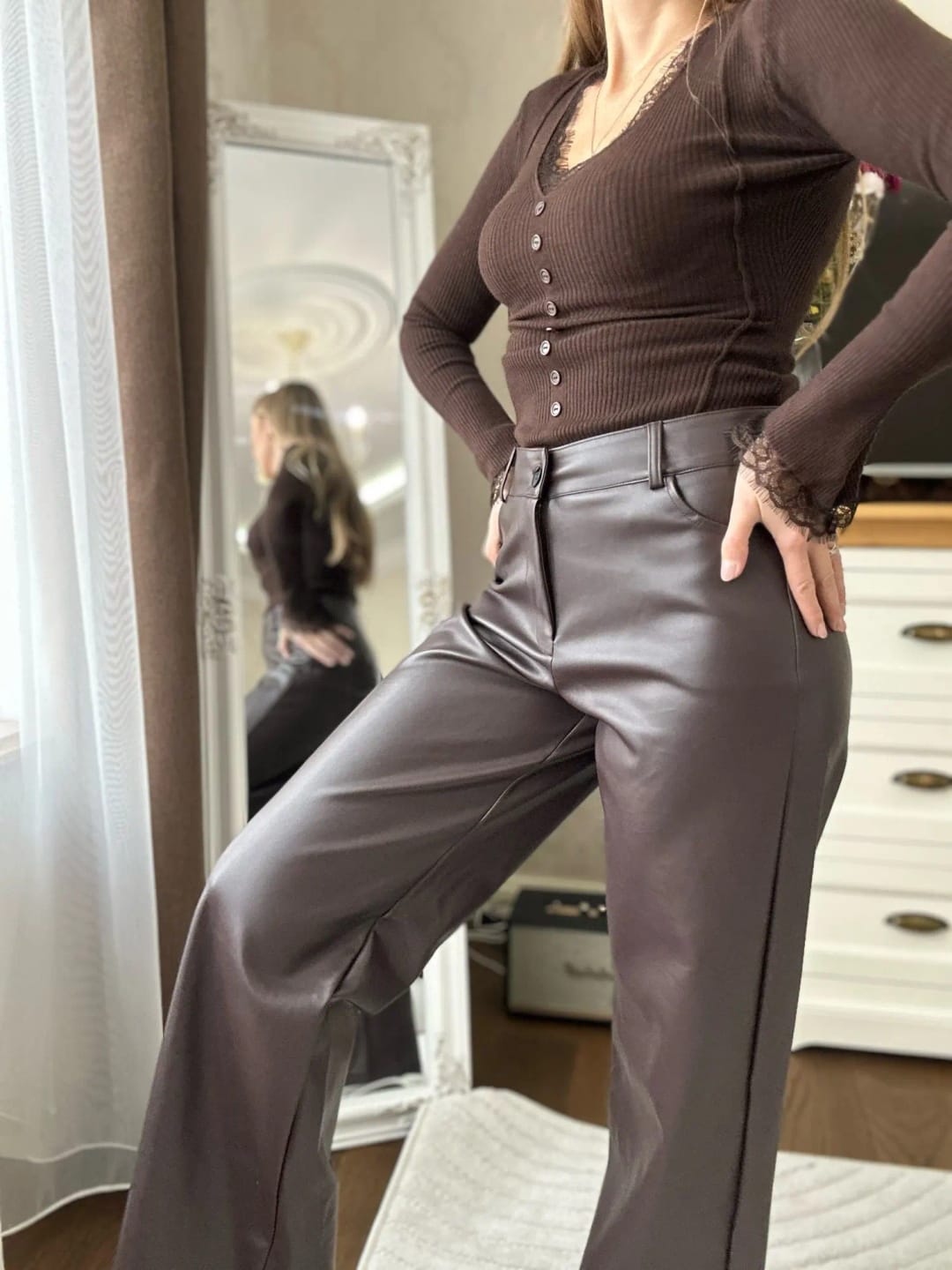 Customer photo review of Giselle High Waisted Leather Pants