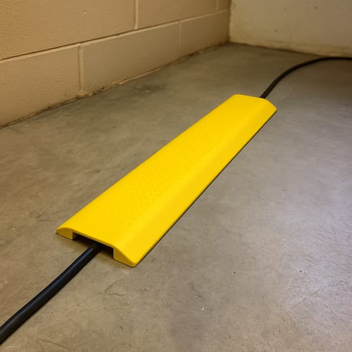 Customer photo review of Pedestrian Traffic Cable Protector SN219 – 1m Drop-Over, Bright Yellow, Connectable, 100x30mm Cable Channel, Durable & Lightweight
