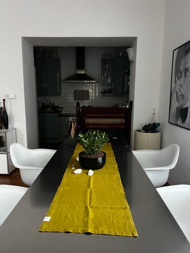 Customer photo review of Martini Olive Linen Table Runner