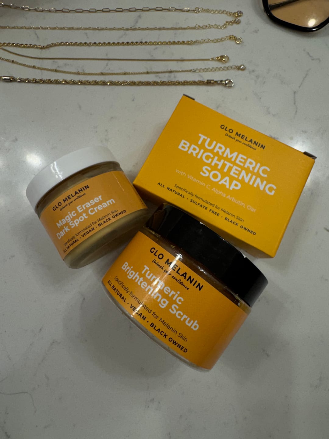 Customer photo review of Turmeric Brightening Soap (with Vitamin C, Alpha Arbutin, Oat)