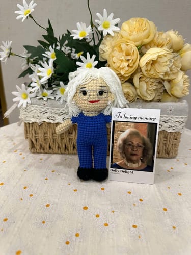 Customer photo review of Dolly® Personalized Crochet Doll with Photo Card