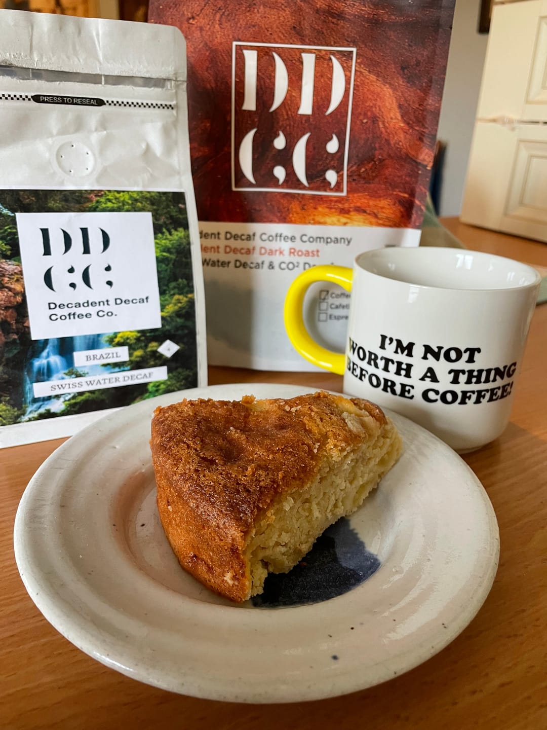 Customer photo review of Decadent Decaf Dark Roast Decaffeinated Coffee Blend - Swiss Water Decaf/CO2 Process - Strength 5