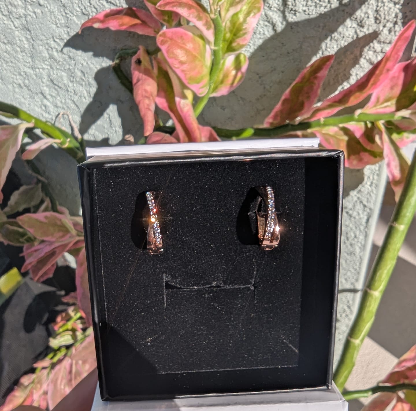 Customer photo review of Amaya 18k White Gold Plated 16mm Twisted Hoop Earrings with Swarovski Crystals