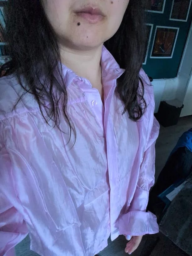 Customer photo review of Brielle Button Down Sheer Blouse